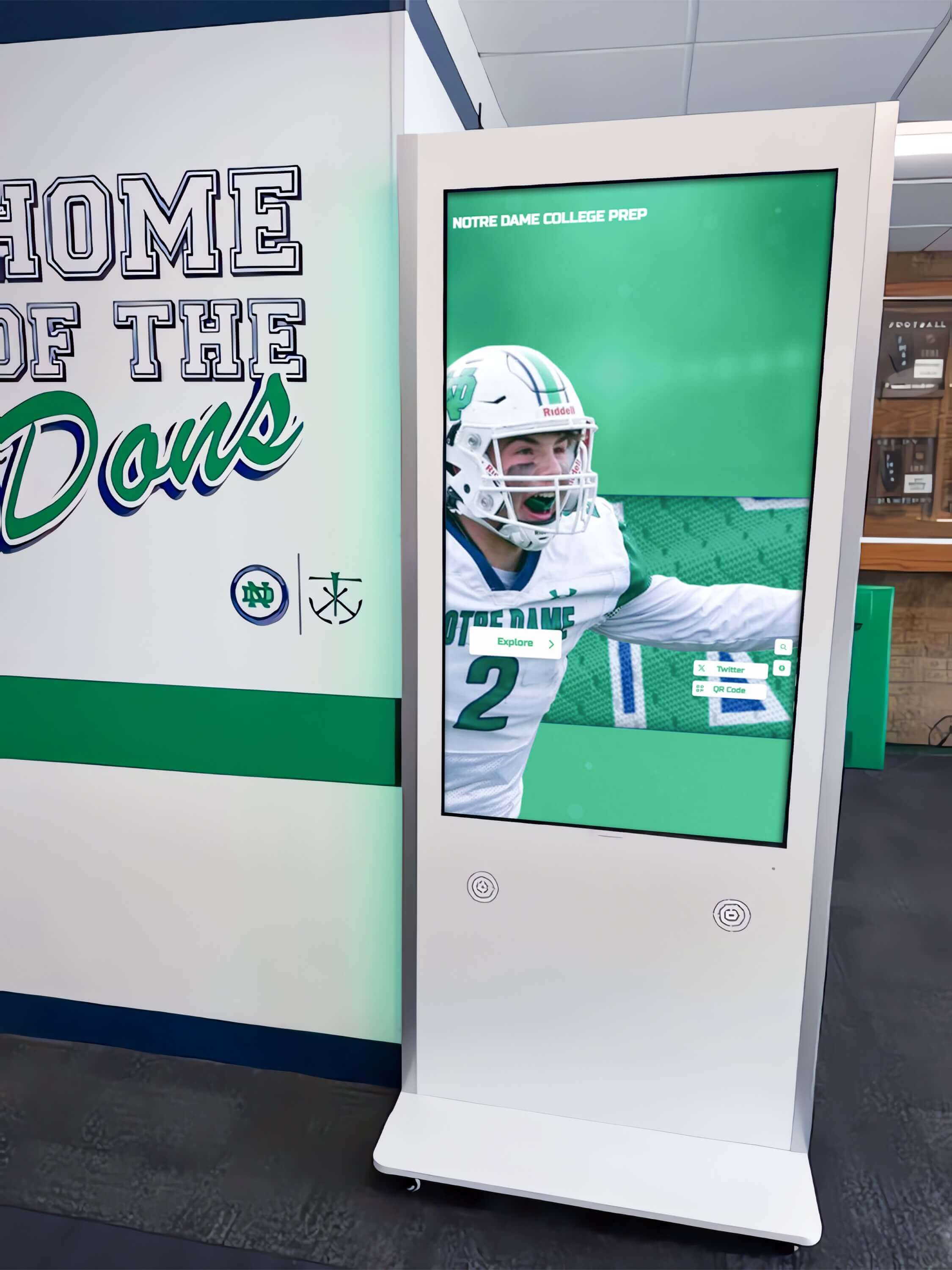 Interactive athletic recognition display in school hallway Athletic recognition kiosk